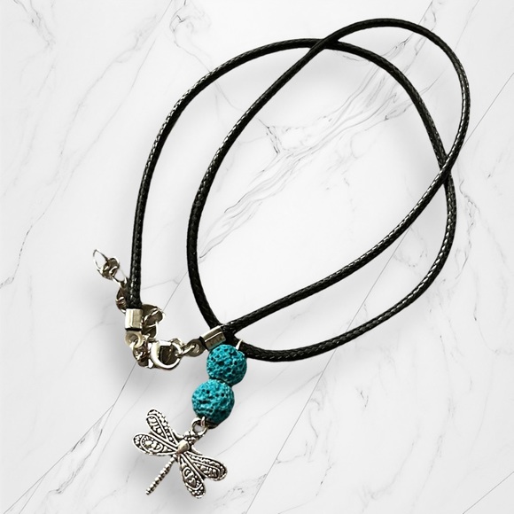Hand Crafted Jewelry - Hand Crafted Necklace Lava Dragonfly Dangle Silver Turquoise Summer